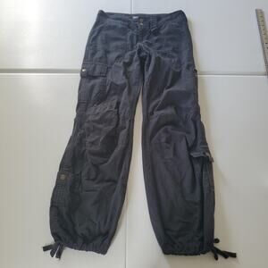 Y2K Aeropostale Cargo Pants Womens 0 Short Black Drawstring Hem Utility Baggy